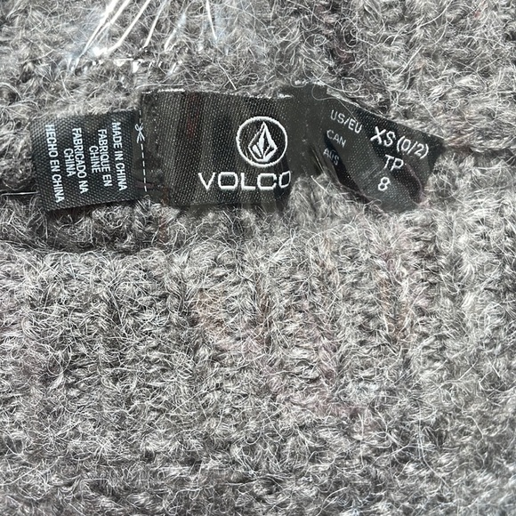 Volcom Sweater Pullover Gray Cable Knit Stretchy Puff Sleeves Size XS 0 2 - Picture 7 of 12